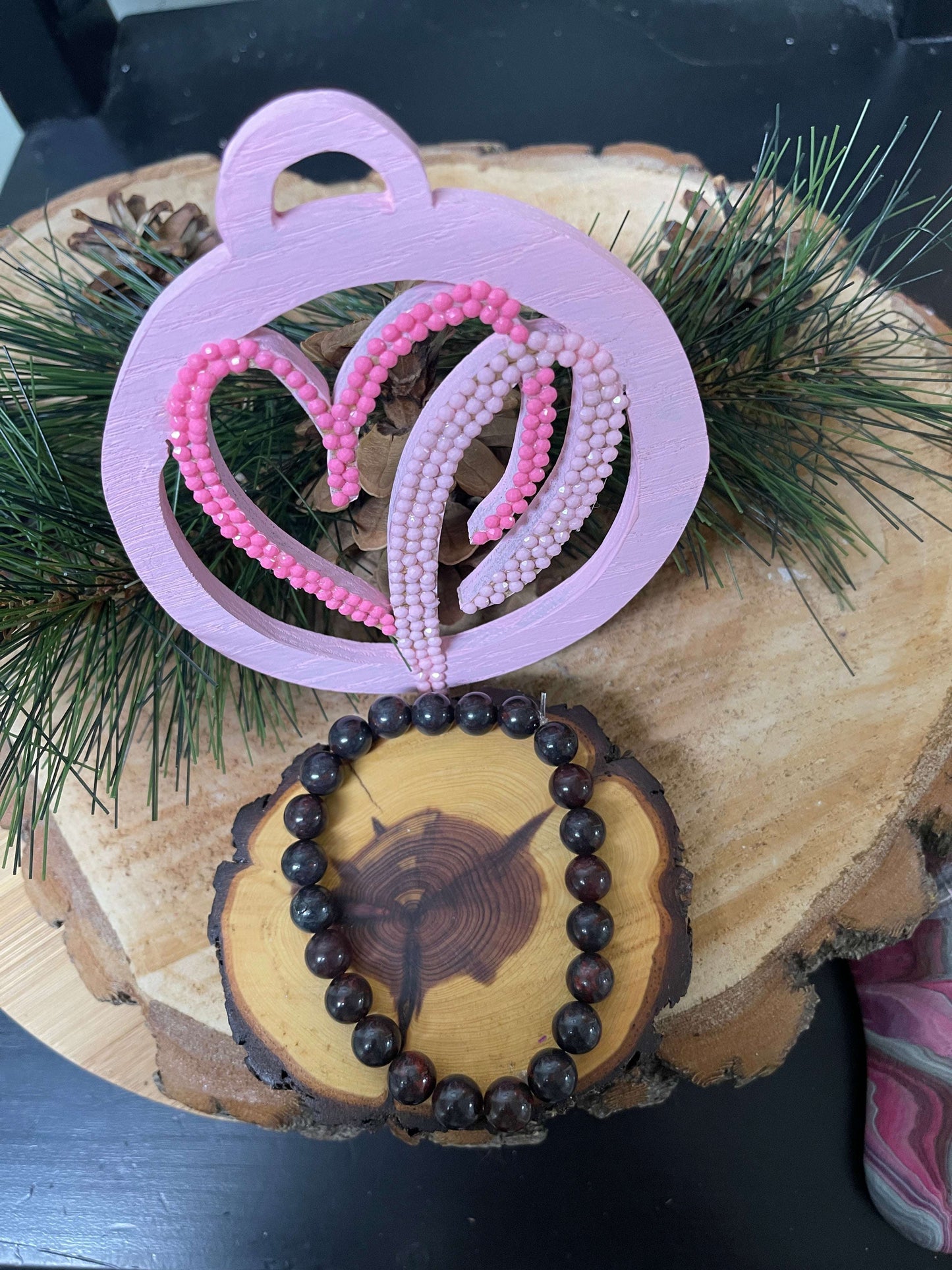 Black Tourmaline in Jasper Beaded Elastic/Stretch BraceletPink tiful of LOVE