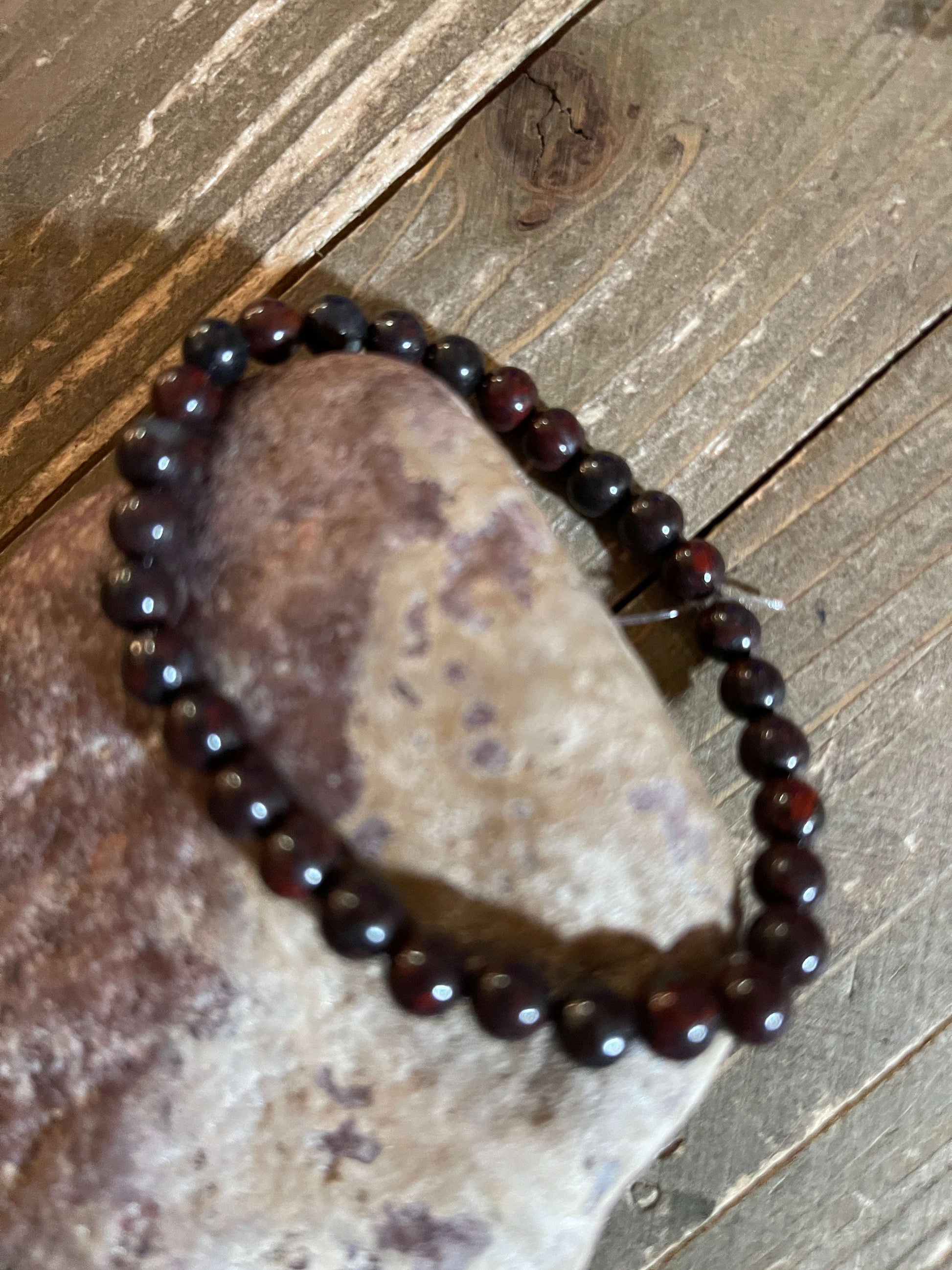 Black Tourmaline in  Red Jasper Beaded Elastic/Stretch BraceletPink tiful of LOVE