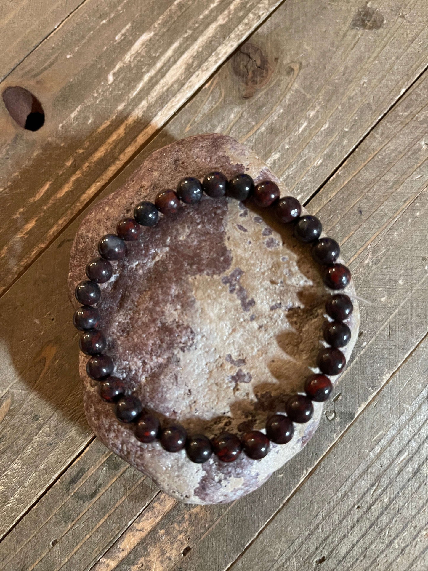 Black Tourmaline in  Red Jasper Beaded Elastic/Stretch BraceletPink tiful of LOVE