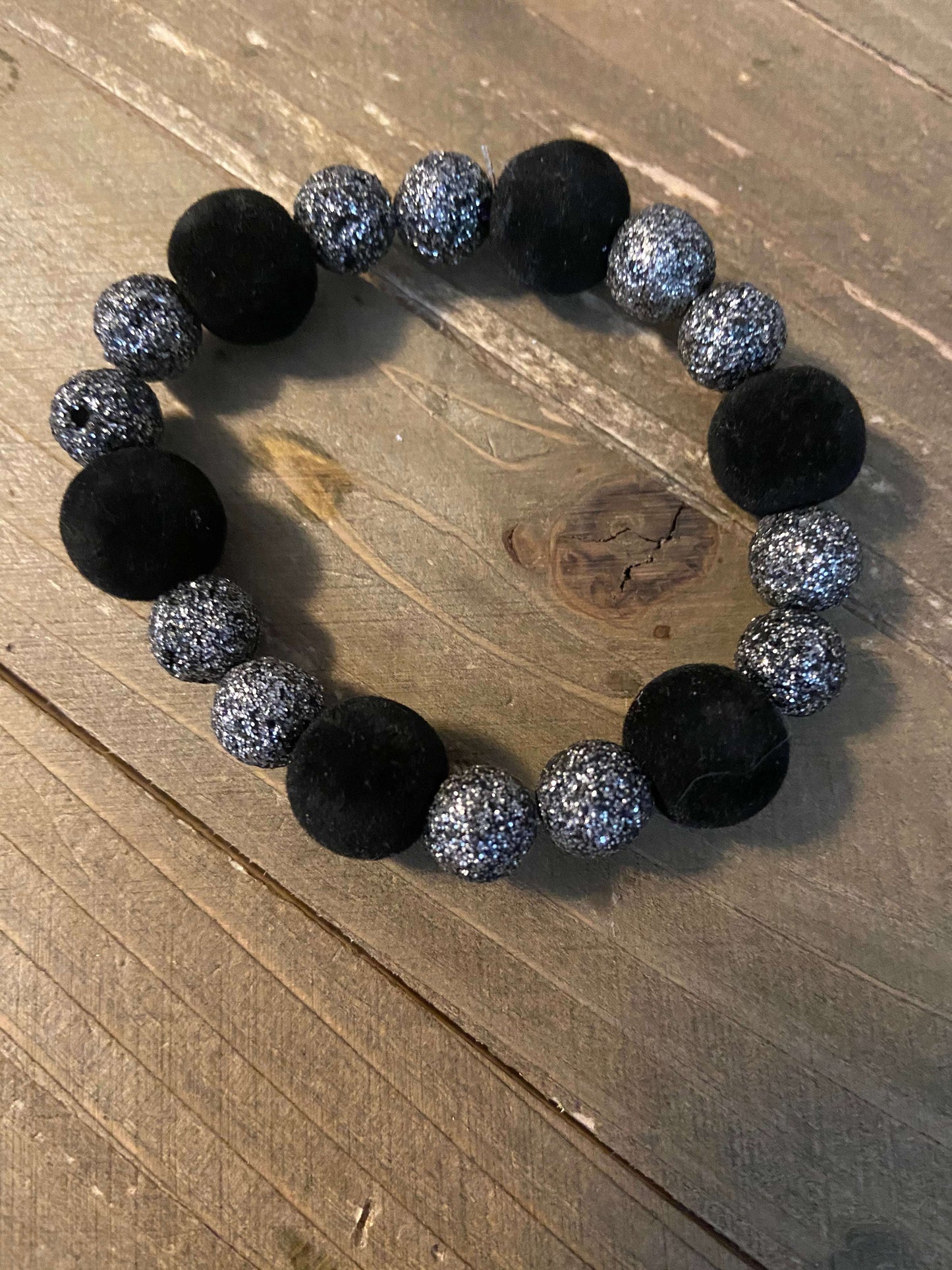 Black Velvet Round and Round Glitter Lava beaded Elastic/Stretch BraceletPink tiful of LOVE