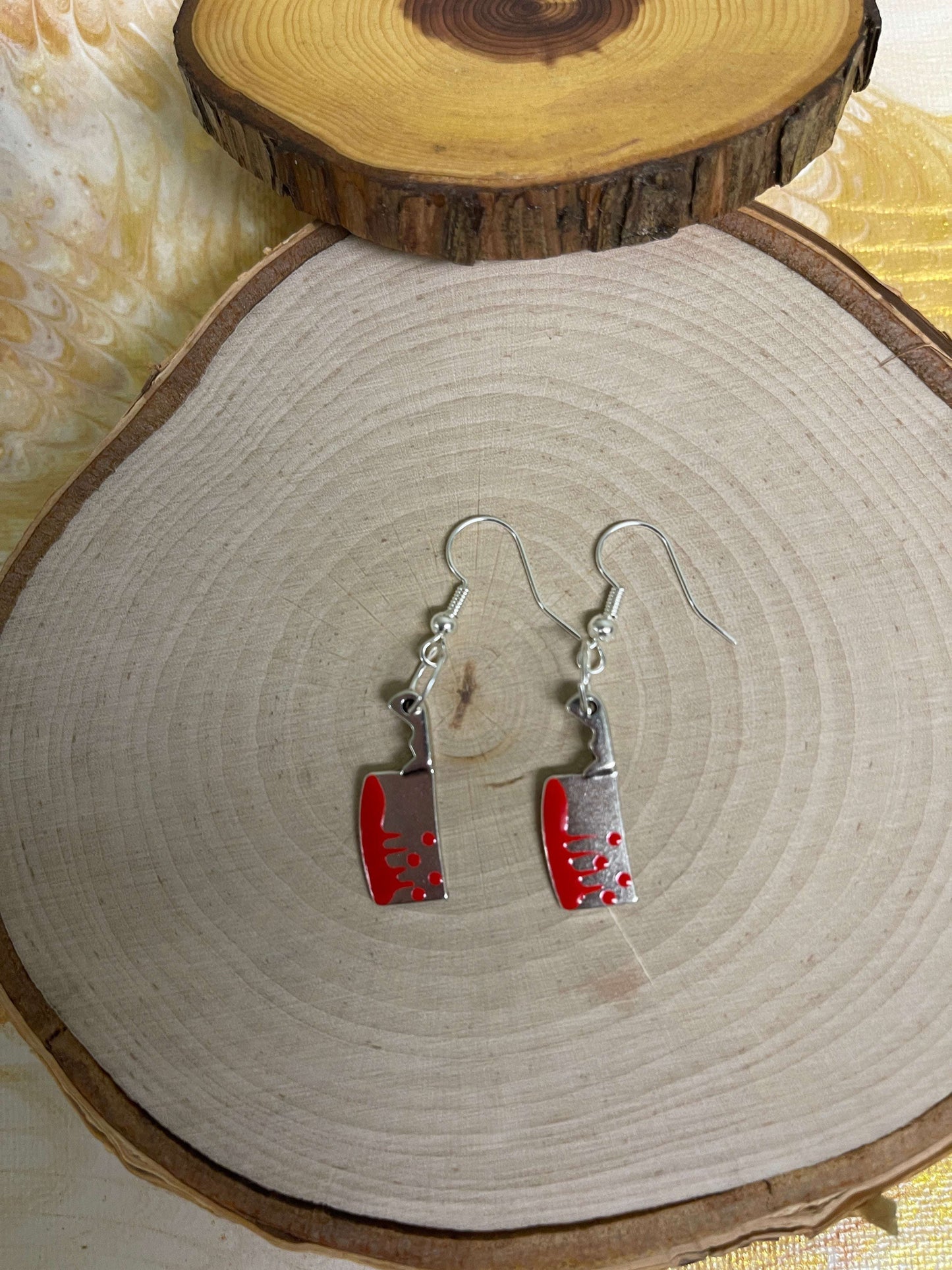 Bloody Cleaver knife Charm Wire EarringPink tiful of LOVE