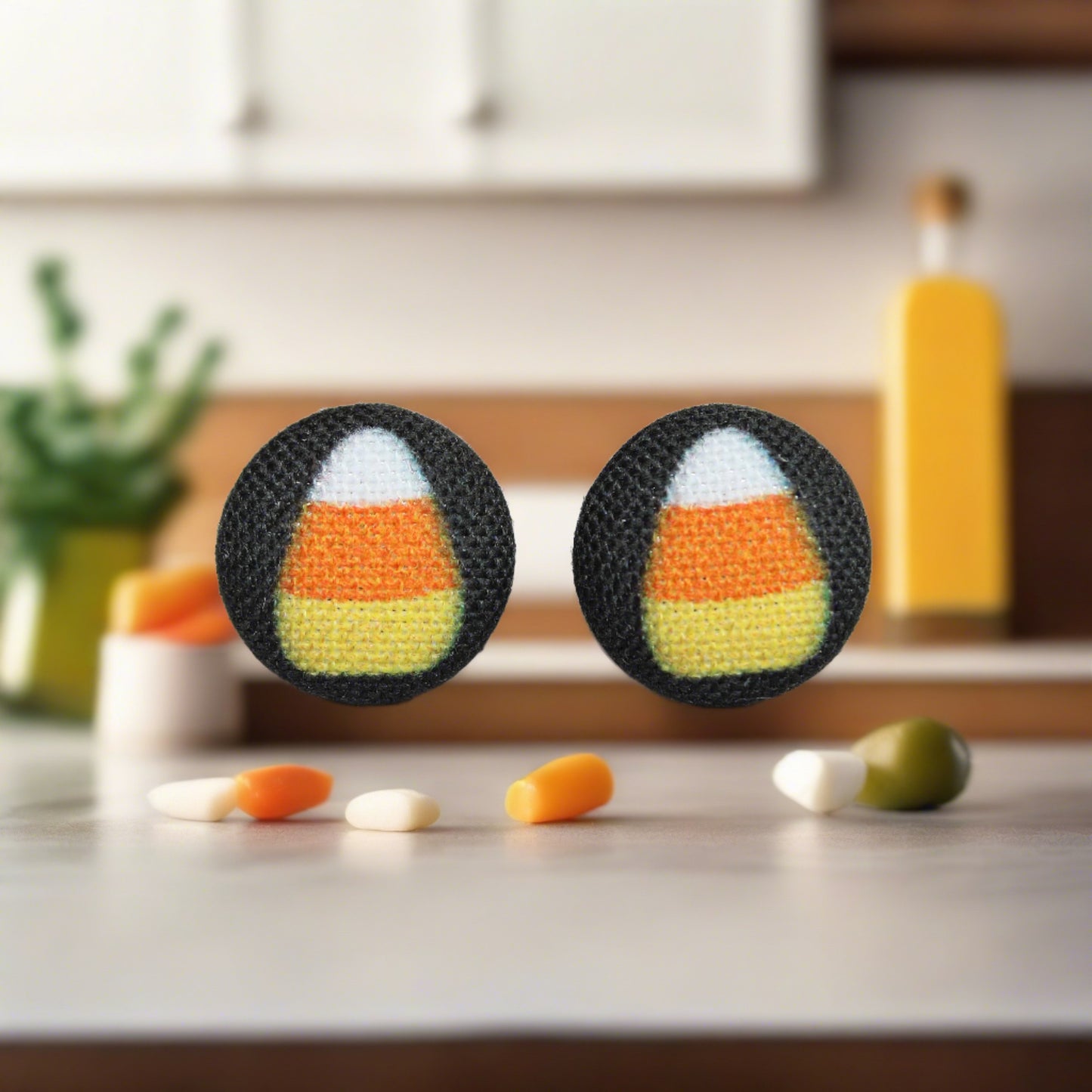 Candy Corn (small) Fabric button Stud Earrings
