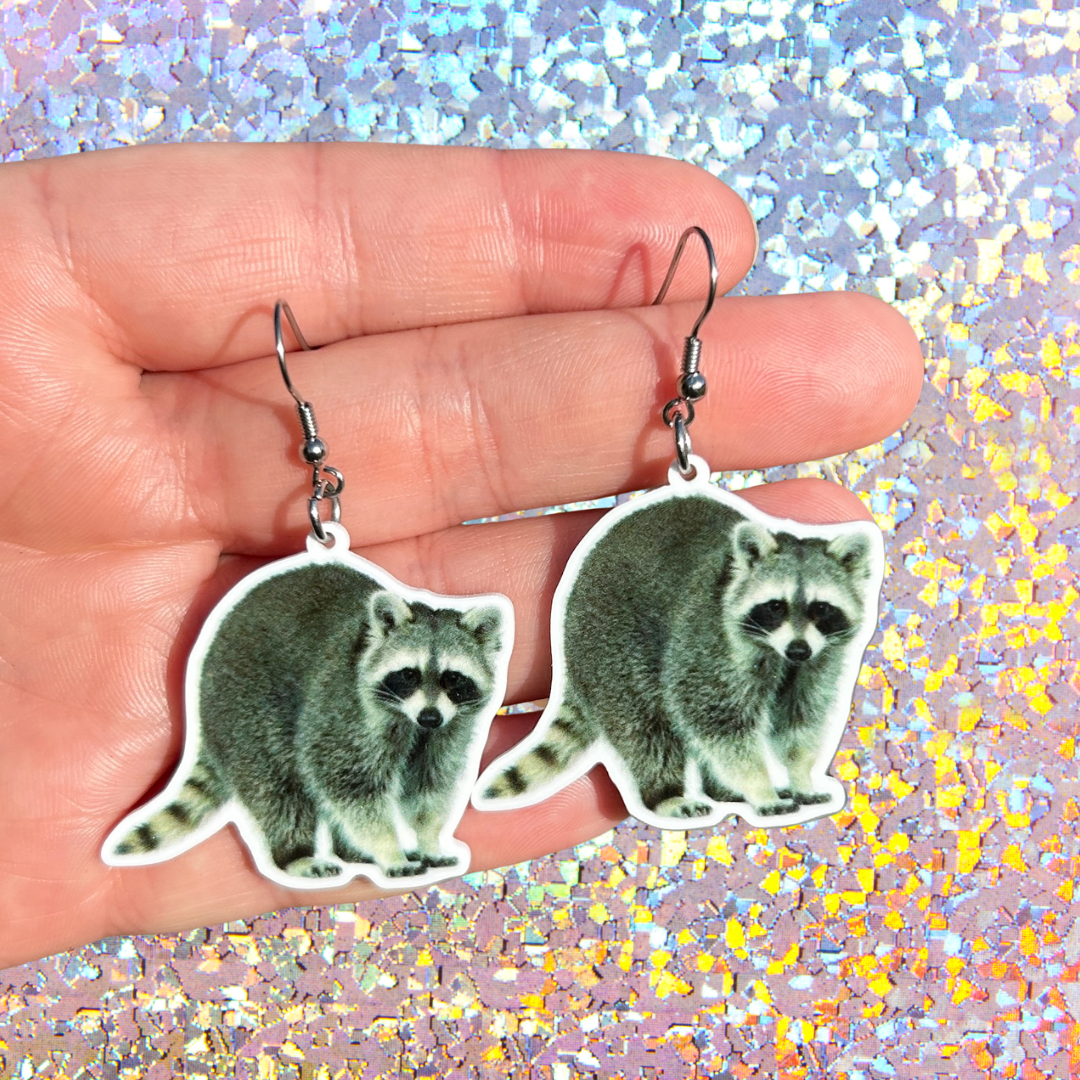 Raccoon Earrings -  Hypoallergenic Stainless Steel Hooks