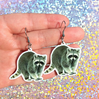 Raccoon Earrings -  Hypoallergenic Stainless Steel Hooks