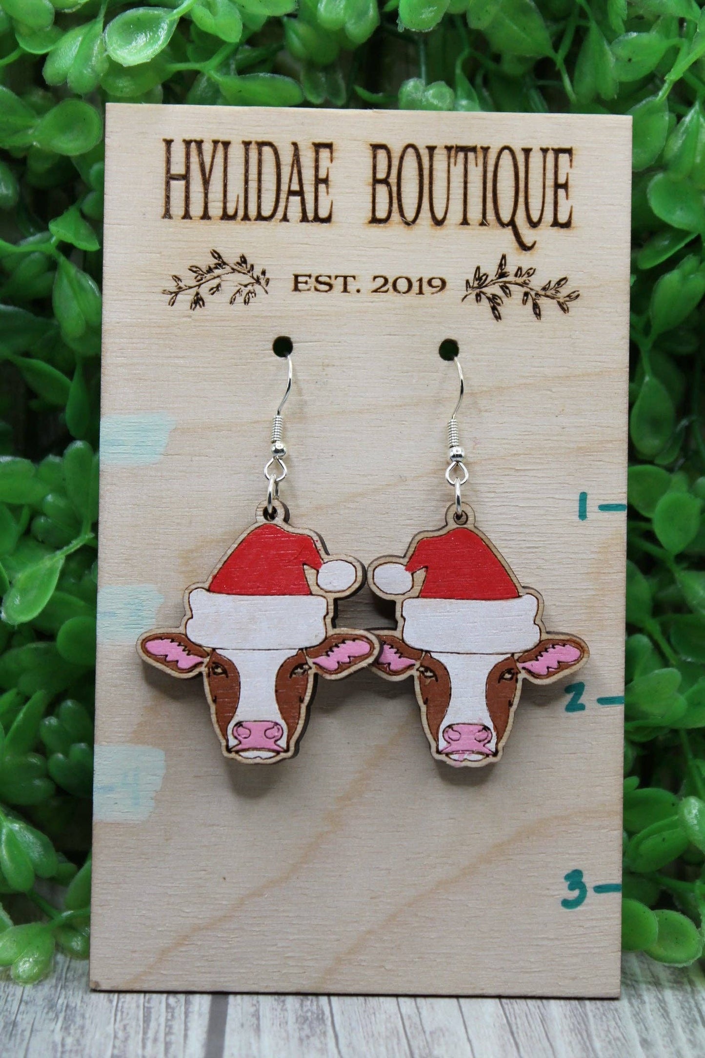 Christmas Cow Earrings – Handcrafted Wooden Holiday Jewelry