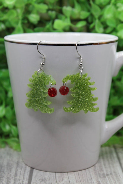 The Grinch’s Christmas Tree Glitter Dangle Earrings – Festive Acrylic Holiday Jewelry