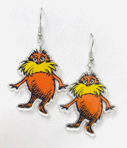 Whimsical Orange “Forest Guardian” Acrylic Dangle Earrings