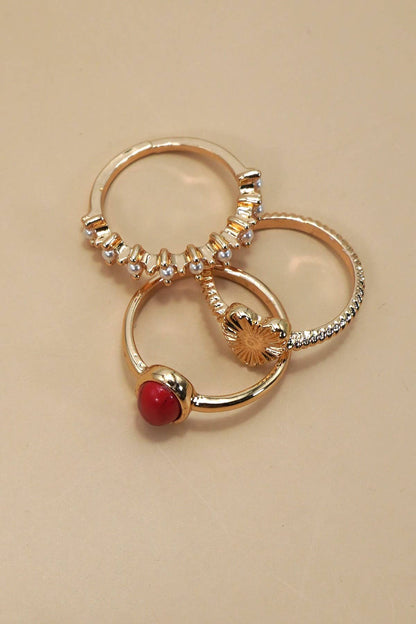 JOSSLYN by wall to wall - HEART STONE PEARL 3 RING SET | 80R131: GOLD