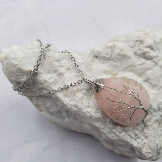 Tree of Life-Pink Pendant Necklace: Natural StonePink tiful of LOVE