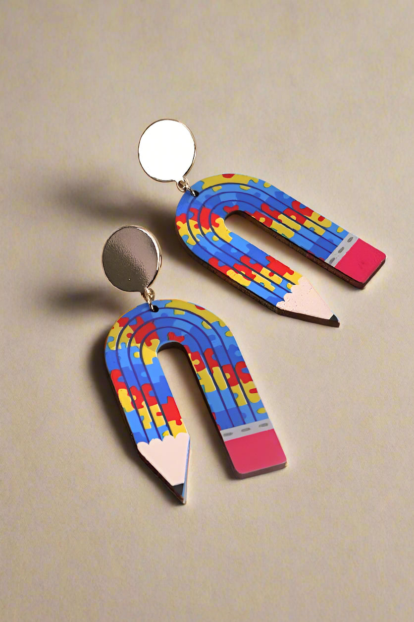 U SHAPE PENCIL WOOD DROP EARRING