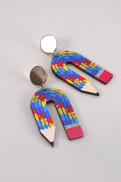 U SHAPE PENCIL WOOD DROP EARRING