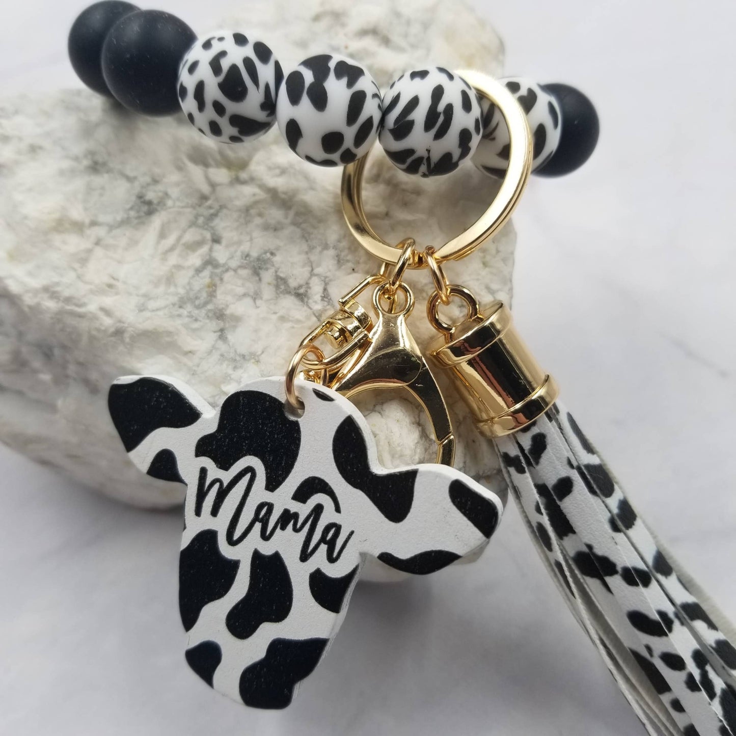 Cow Leopard Mama Bangle Keychain – Western Silicone Bead Wristlet
