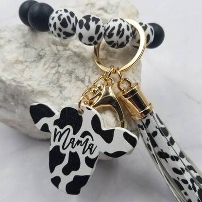 Cow Leopard Mama Bangle Keychain – Western Silicone Bead Wristlet