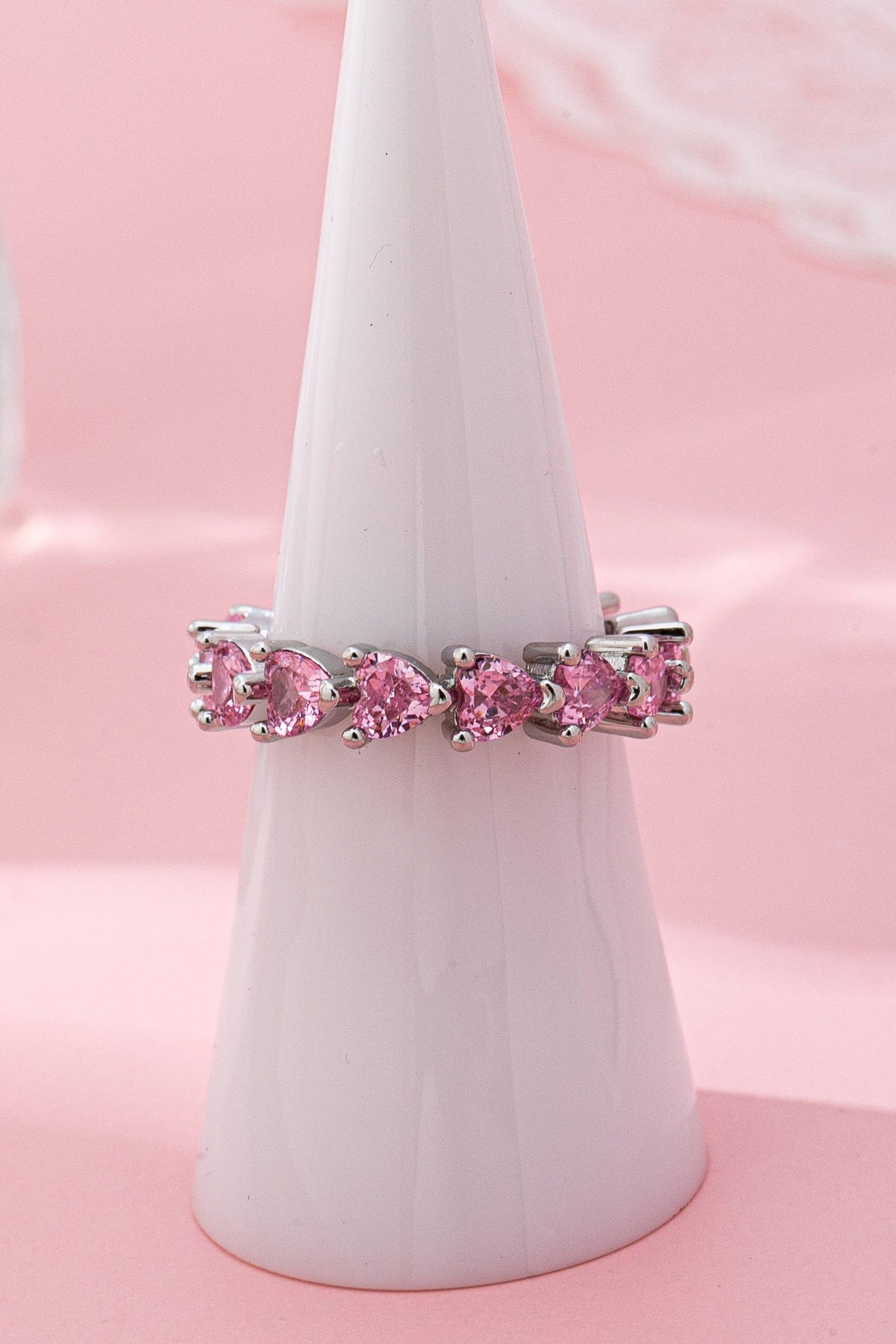 JOSSLYN by wall to wall - Pink Heart Eternity Band Ring | 80R219: Silver