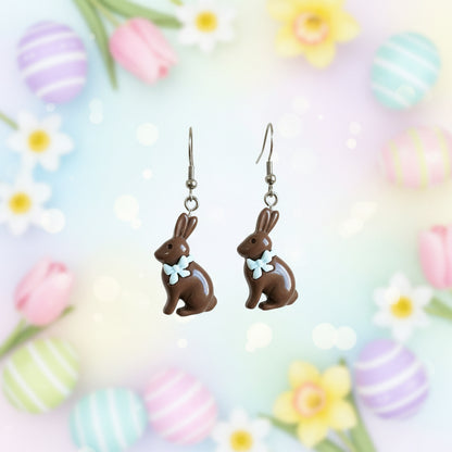 Chocolate Easter Bunny Earrings -Hypoallergenic Stainless Steel Hooks