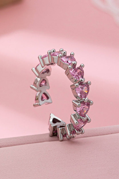 JOSSLYN by wall to wall - Pink Heart Eternity Band Ring | 80R219: Silver