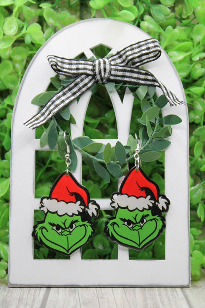 Merry Grinchmas Acrylic Earrings – Festive Green Christmas Jewelry