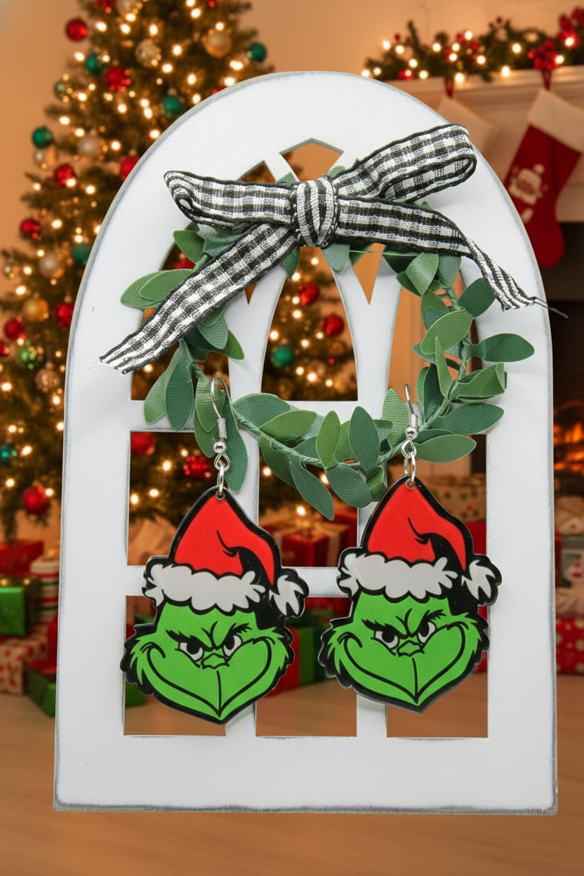 Merry Grinchmas Acrylic Earrings – Festive Green Christmas Jewelry