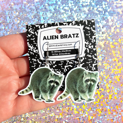Raccoon Earrings -  Hypoallergenic Stainless Steel Hooks
