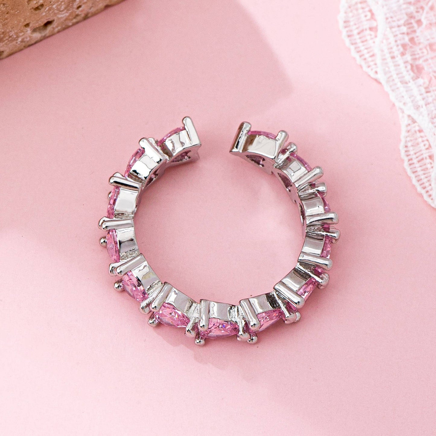 JOSSLYN by wall to wall - Pink Heart Eternity Band Ring | 80R219: Silver