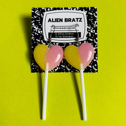 Glitter Heart Lollipop Earrings – Sweet Dangle Earrings