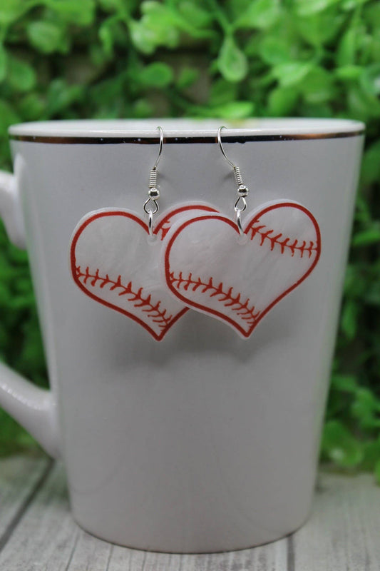 Baseball Heart Wire Earrings