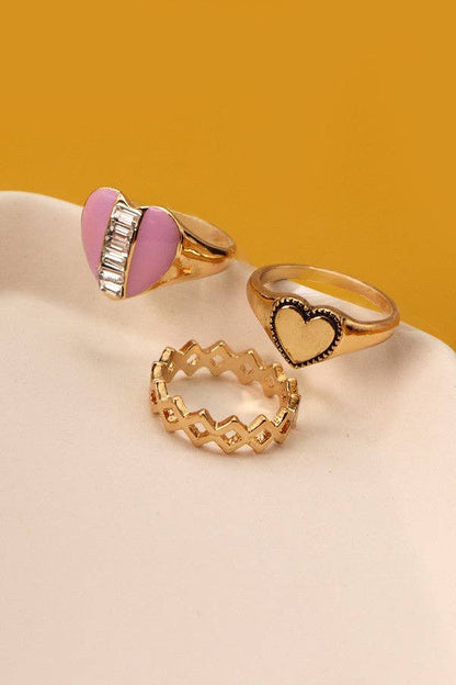 JOSSLYN by wall to wall - EPOXY HEART SET RINGS | 31R22027: GOLD