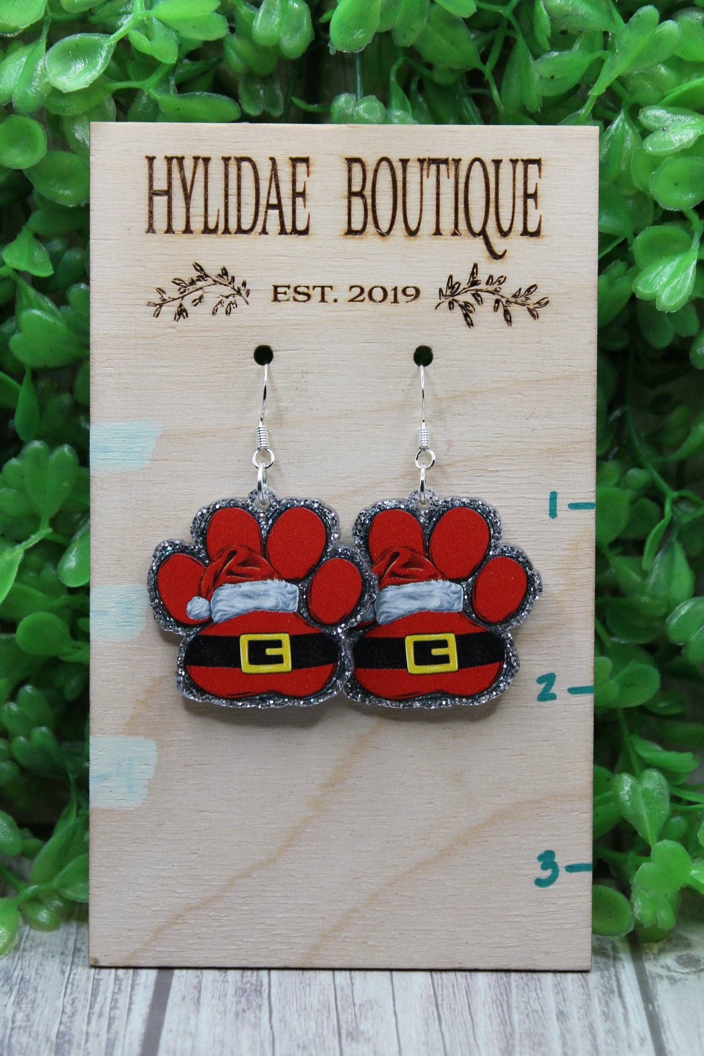 Santa Paw Print Earrings – Festive Glitter Pet Lover Jewelry