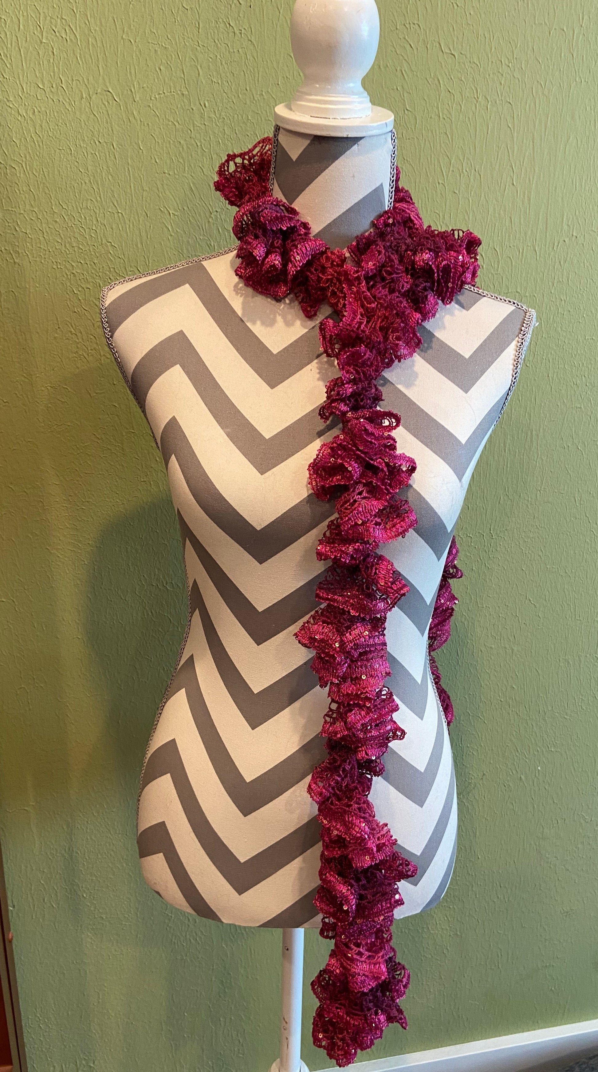 Ruffled Scarf handmade with PHLOX Sequins Sashay yarnPink tiful of LOVE