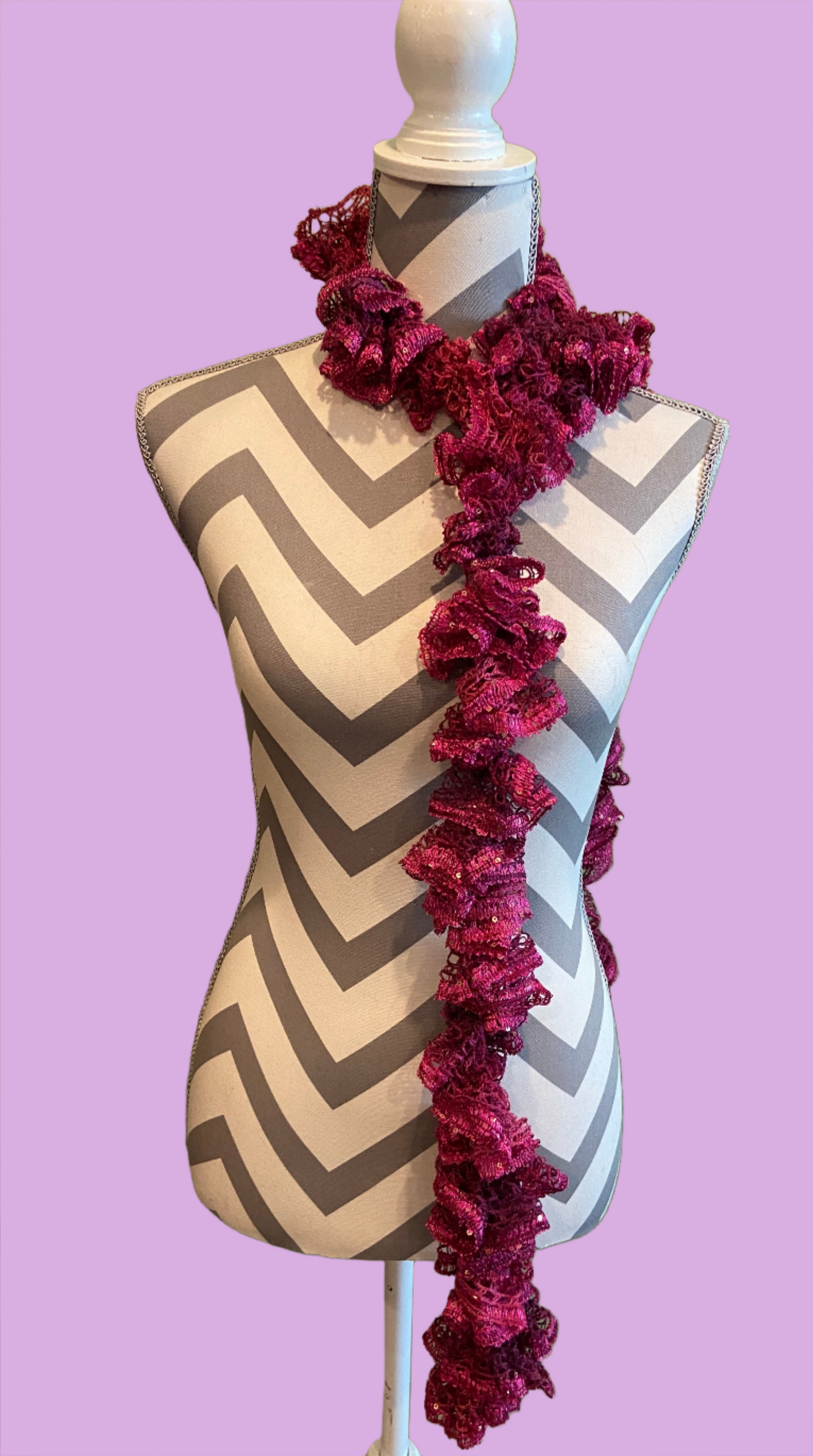 Ruffled Scarf handmade with PHLOX Sequins Sashay yarnPink tiful of LOVE