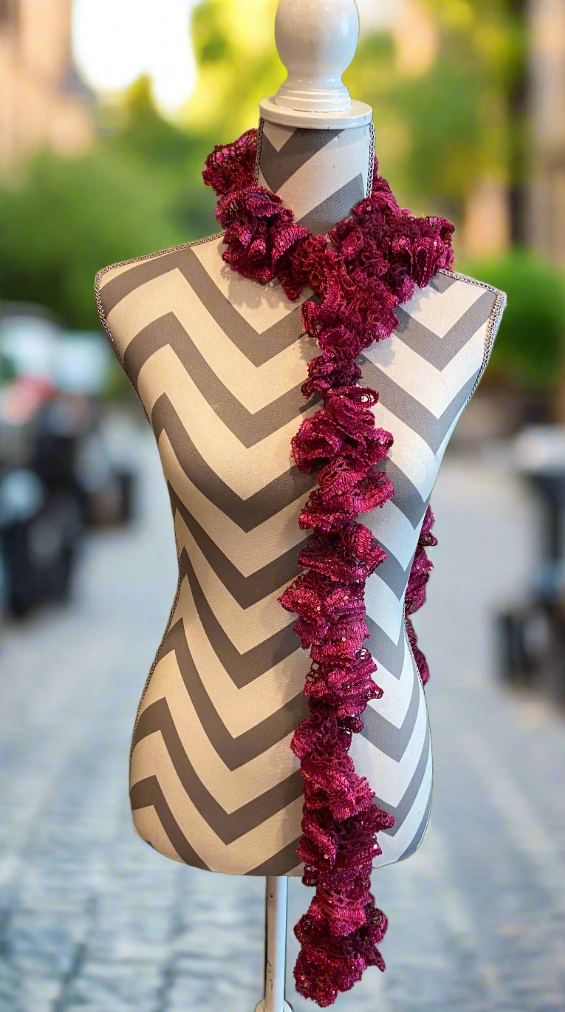 Ruffled Scarf handmade with PHLOX Sequins Sashay yarnPink tiful of LOVE