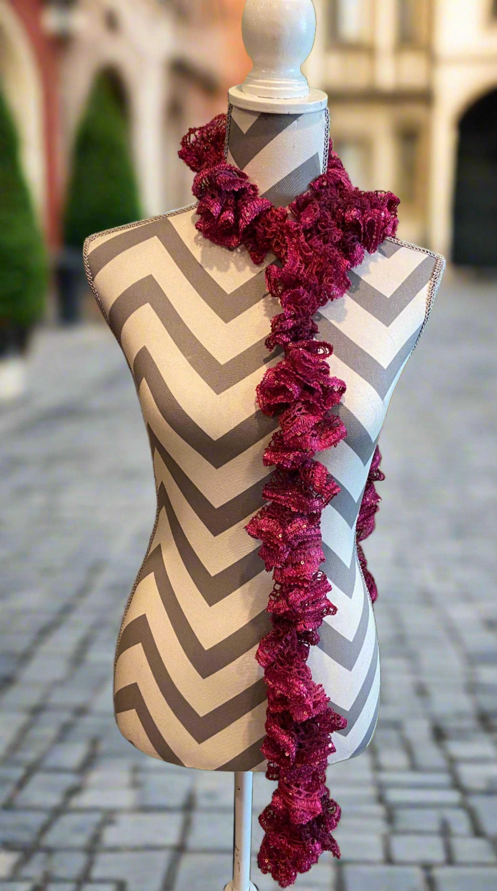 Ruffled Scarf handmade with PHLOX Sequins Sashay yarnPink tiful of LOVE
