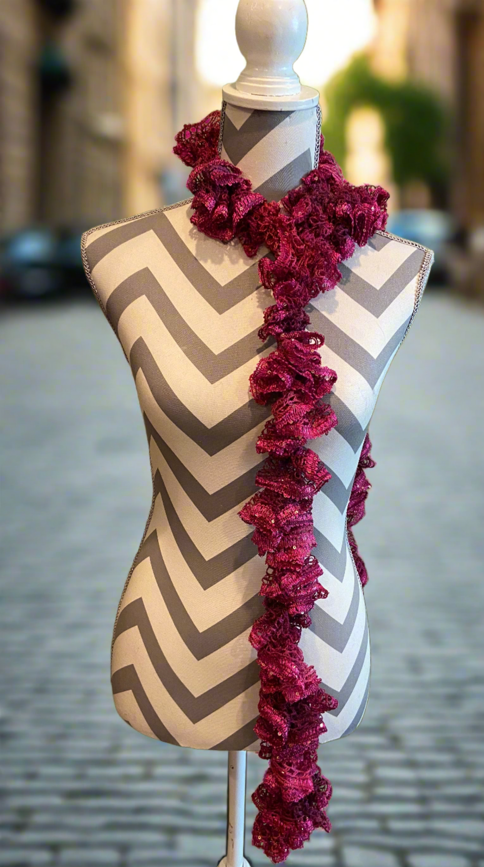 Ruffled Scarf handmade with PHLOX Sequins Sashay yarnPink tiful of LOVE