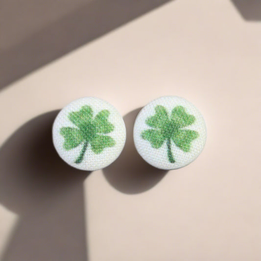 Four Leaf Clover (small) Fabric button Stud EarringsPink tiful of LOVE