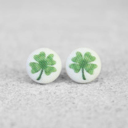 Four Leaf Clover (small) Fabric button Stud EarringsPink tiful of LOVE