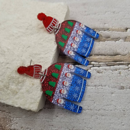 Christmas Sweater Acrylic Dangle Earrings | Festive Holiday Statement Earrings