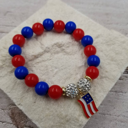 4th of July Patriotic Heart Stretch Bracelet – Red White &Blue Acrylic Beads
