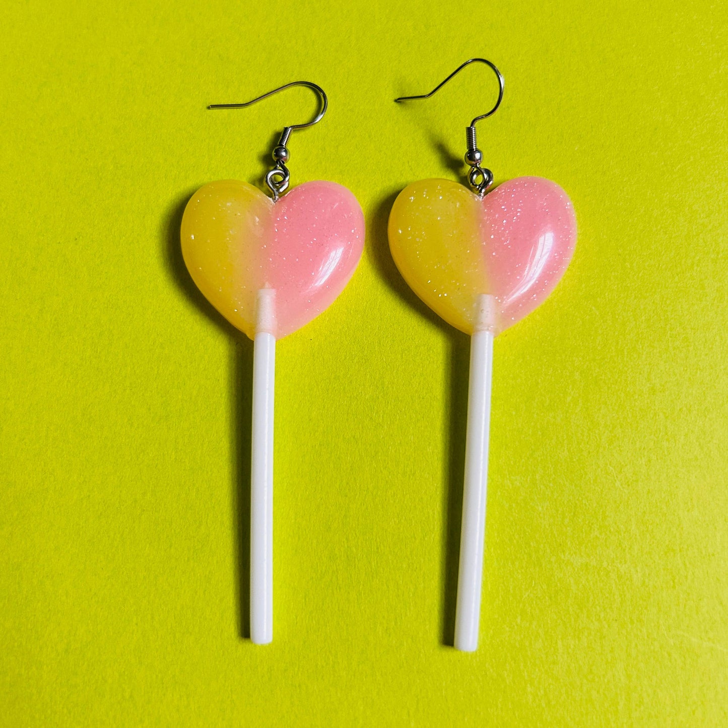 Glitter Heart Lollipop Earrings – Sweet Dangle Earrings