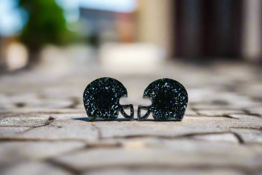 Blue Glitter Football Helmet Stud Earrings