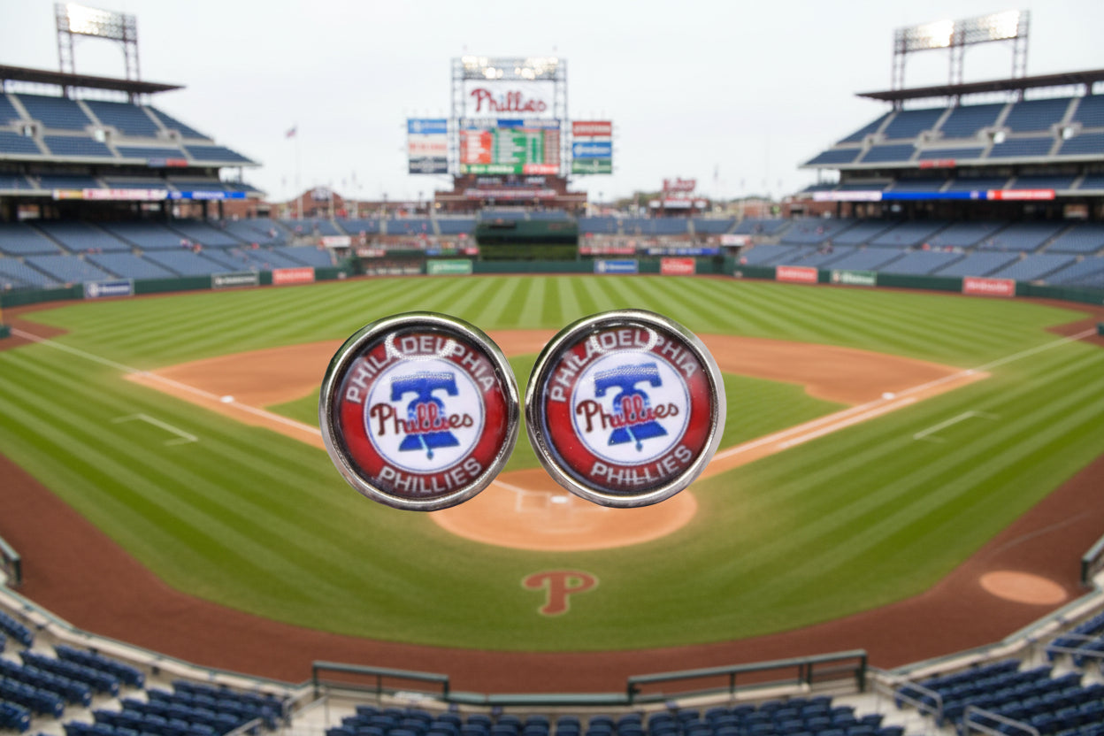 Phillies Baseball Glass Stud Earrings | 12mm Handmade Fan Jewelry