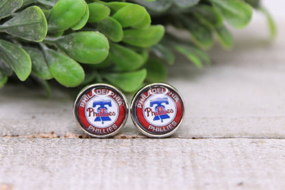 Phillies Baseball Glass Stud Earrings | 12mm Handmade Fan Jewelry