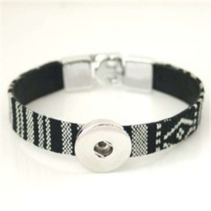 Ginger Snap Bracelet - Black &amp;amp; White Cloth Bracelet- Coordinates with 18-20mm Snaps Pink tiful of LOVE