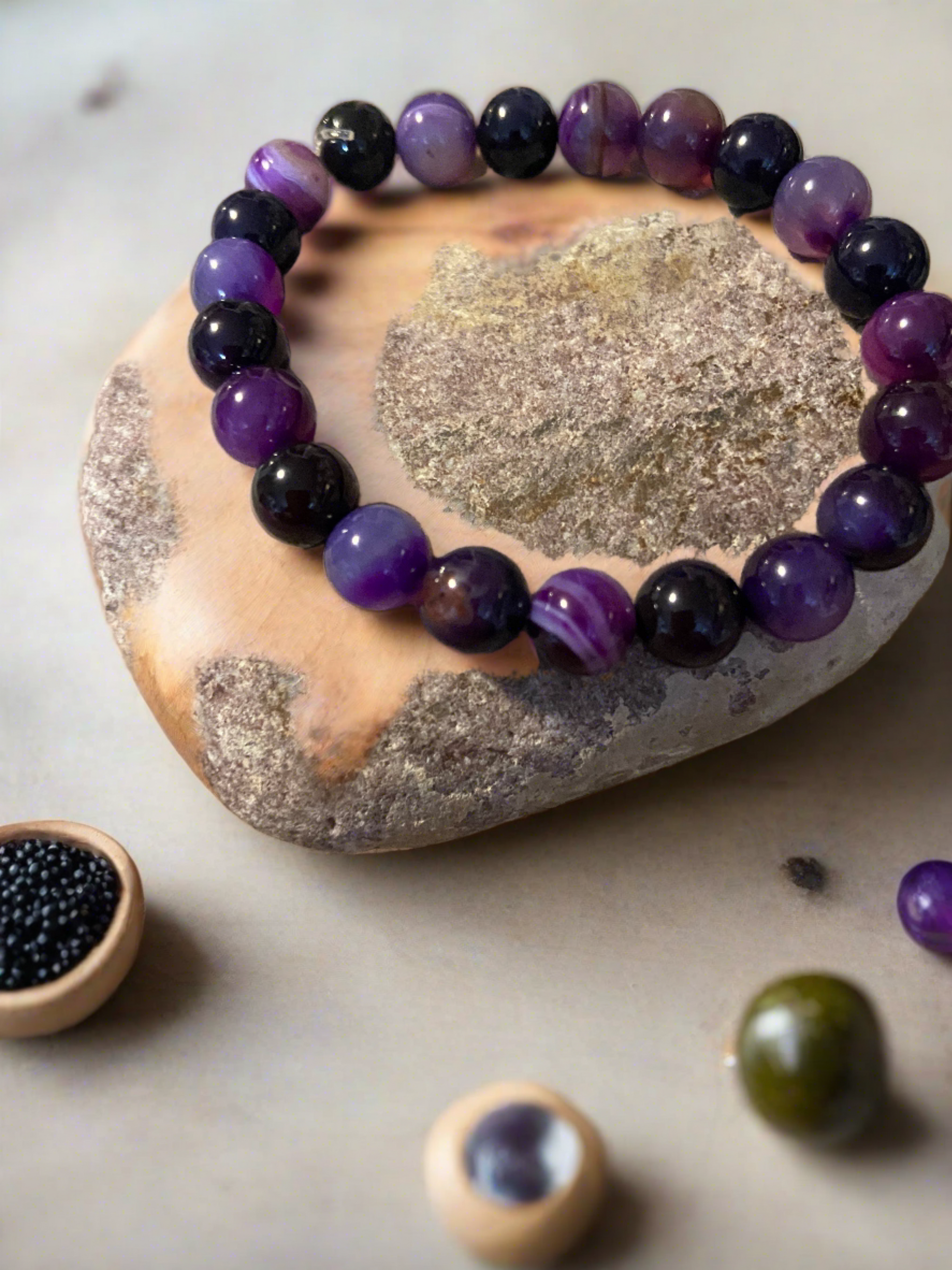 Purple Dyed Round Agate Beaded Elastic/Stretch BraceletPink tiful of LOVE