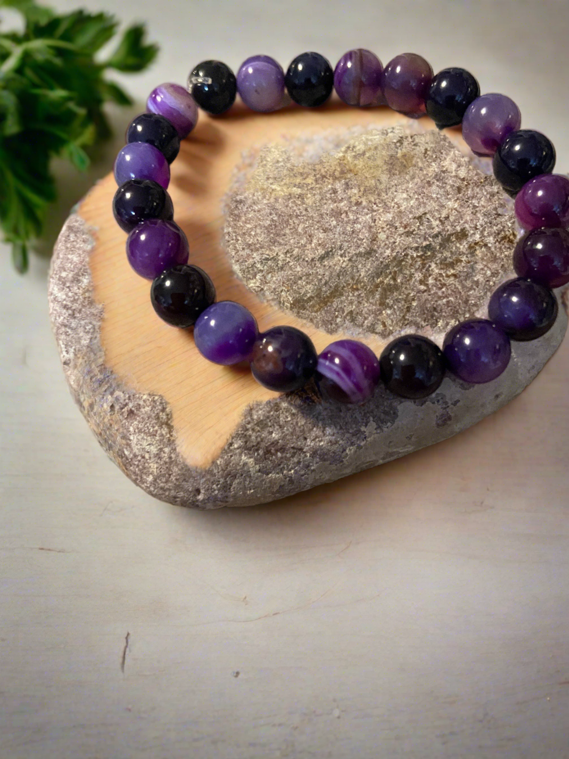 Purple Dyed Round Agate Beaded Elastic/Stretch BraceletPink tiful of LOVE