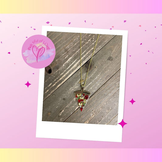 Pizza Rhinestone Pendant on a Gold chain NecklacePink tiful of LOVE