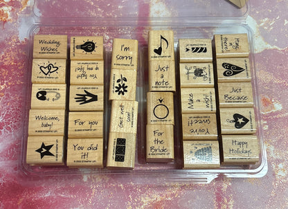 Stampin' Up! 2002 Wood-Mounted Rubber Stamp Lot – ~24pc Mixed Vintage Set