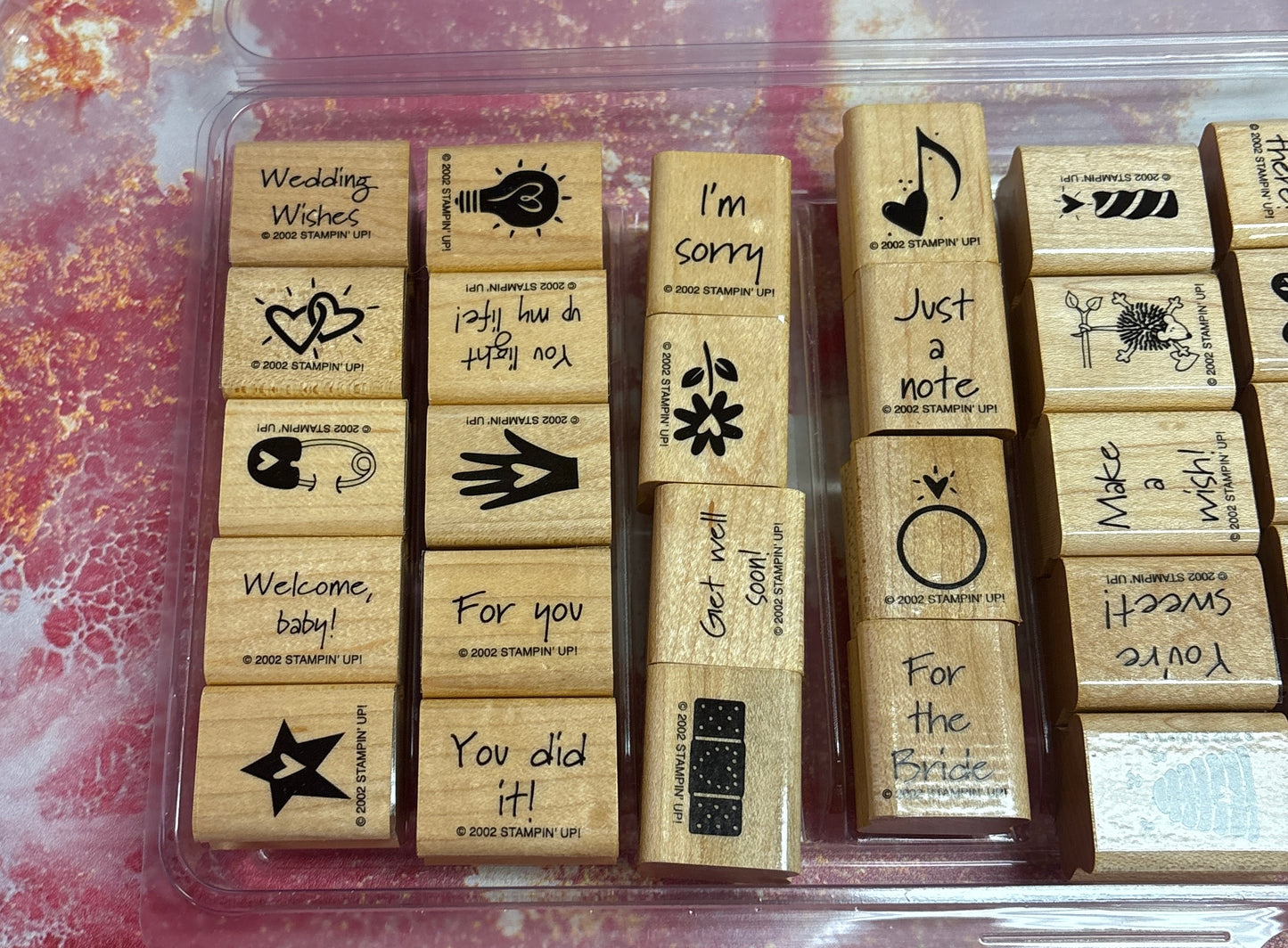 Stampin' Up! 2002 Wood-Mounted Rubber Stamp Lot – ~24pc Mixed Vintage Set
