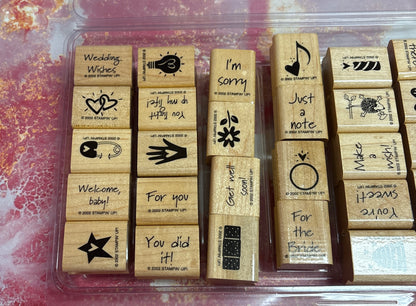 Stampin' Up! 2002 Wood-Mounted Rubber Stamp Lot – ~24pc Mixed Vintage Set