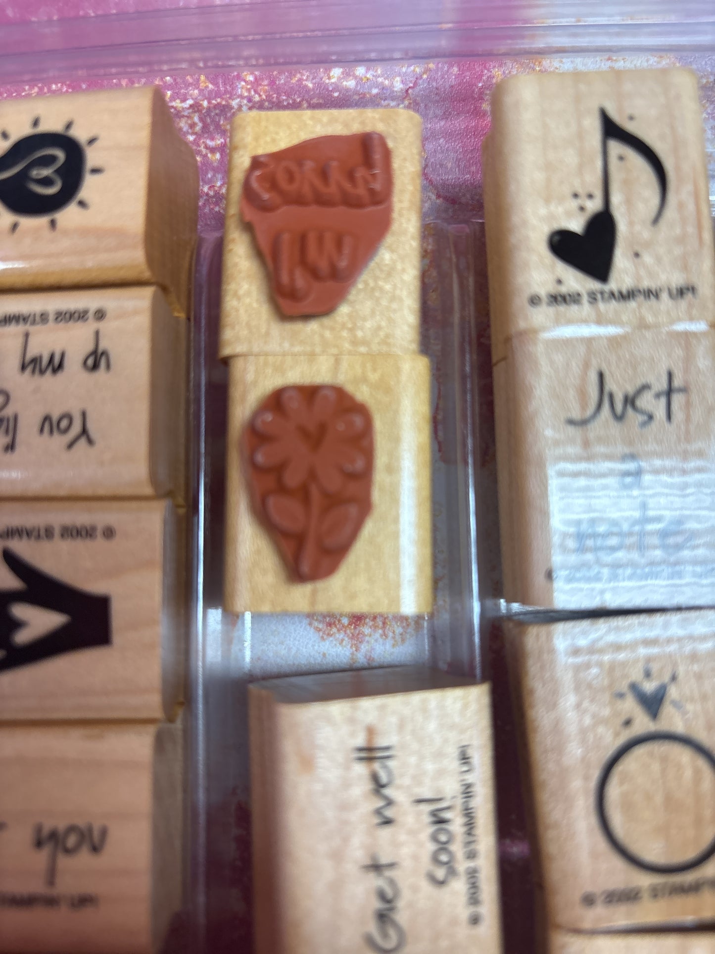 Stampin' Up! 2002 Wood-Mounted Rubber Stamp Lot – ~24pc Mixed Vintage Set