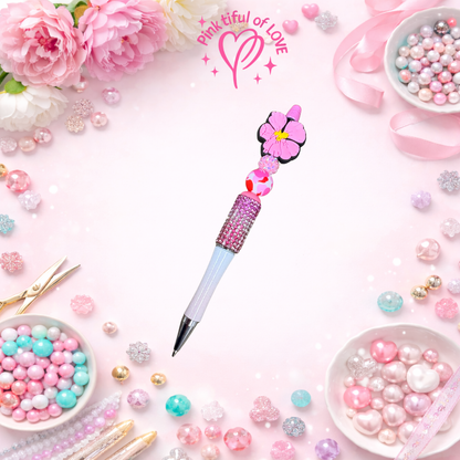 Pink Hibiscus Bling Beaded Pen – Tropical Rhinestone Statement Pen